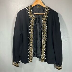 Isabella Vintage embroidery cardigan black with gold jewels size 44 Made in Rome